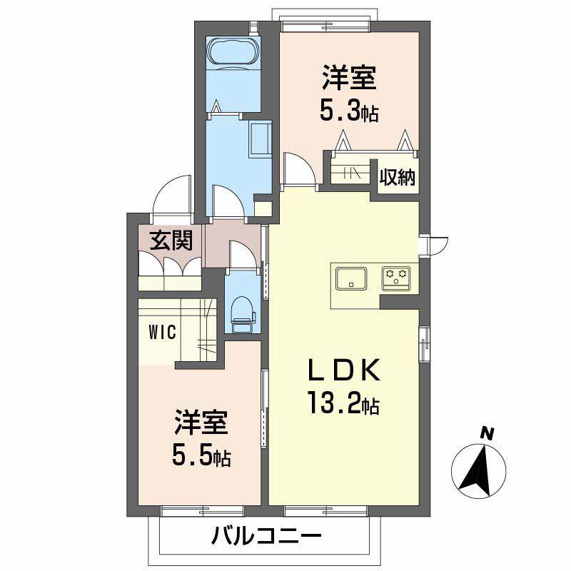 シャーメゾン西久万C棟(2LDK/2階)の間取り写真
