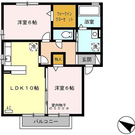 ボルゴマーレA棟(2LDK/2階)の間取り写真