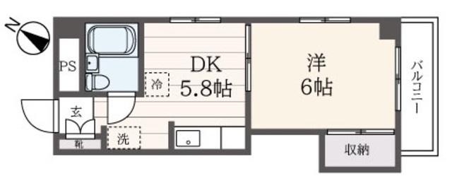 コーポ山下(1DK/2階)の間取り写真