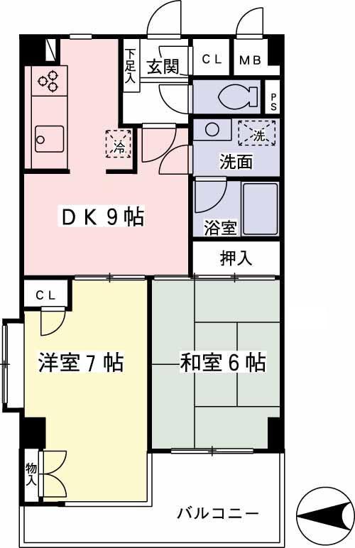 プラージュ仙川(2DK/4階)の間取り写真