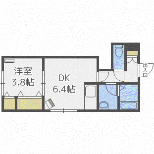ラフレーズN34 イースト(1DK/2階)の間取り写真