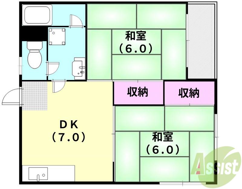 草野マンション21号館(2DK/4階)の間取り写真