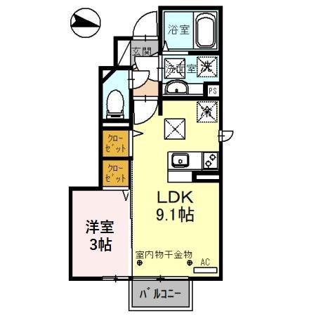 ラスール B棟(1LDK/1階)の間取り写真