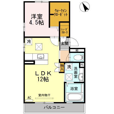 ヒルズ琴芝町(1LDK/1階)の間取り写真