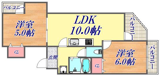 グラン・シャリオ(2LDK/4階)の間取り写真