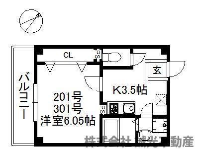 フォンテーヌ博多 413(1K/2階)の間取り写真