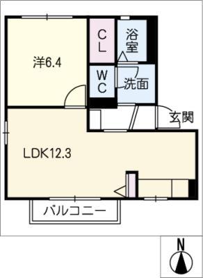 シリウスハイム A(1LDK/2階)の間取り写真