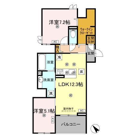 ビルゴ中吉野(2LDK/3階)の間取り写真