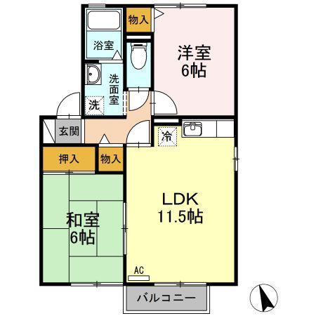 エムズパレス A棟(2LDK/2階)の間取り写真