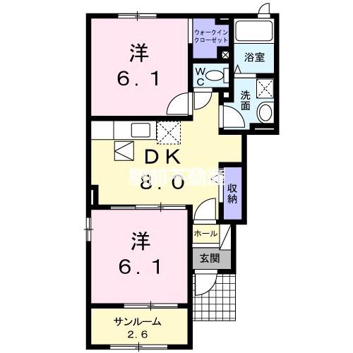 カーサ・ソレイユ(2DK/1階)の間取り写真