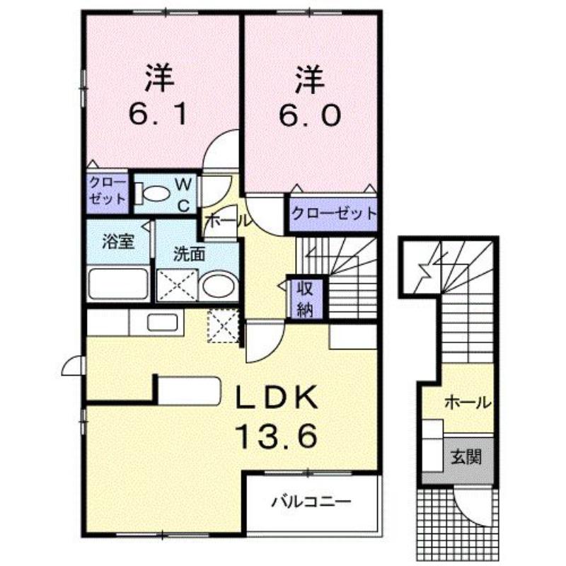 プリムローズINA(2LDK/2階)の間取り写真