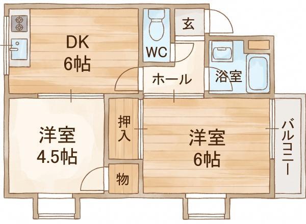ハイツ尾浜(2DK/3階)の間取り写真