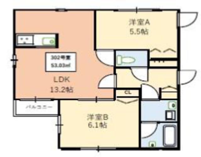 新川レジデンス(2LDK/3階)の間取り写真
