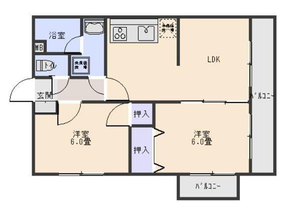 サンハイツ下唐湊(2LDK/3階)の間取り写真