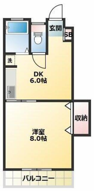 荒川区西尾久のマンション(1DK/2階)の間取り写真