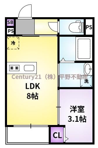 フィーリックス御井町(1LDK/3階)の間取り写真