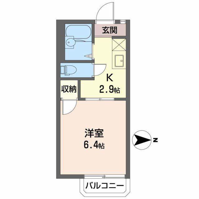 ドミール1(1K/2階)の間取り写真
