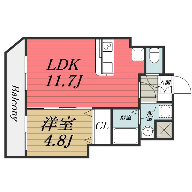 エスペラント(1LDK/1階)の間取り写真