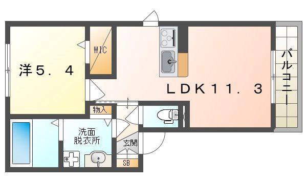 セジュール東大利(1LDK/3階)の間取り写真