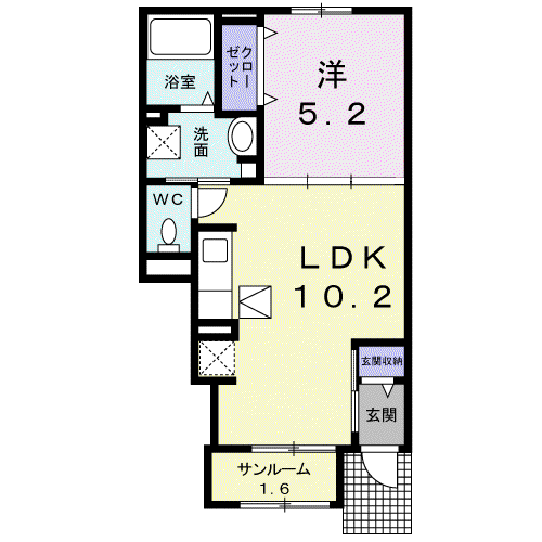 ノース ソレイユ(1LDK/1階)の間取り写真