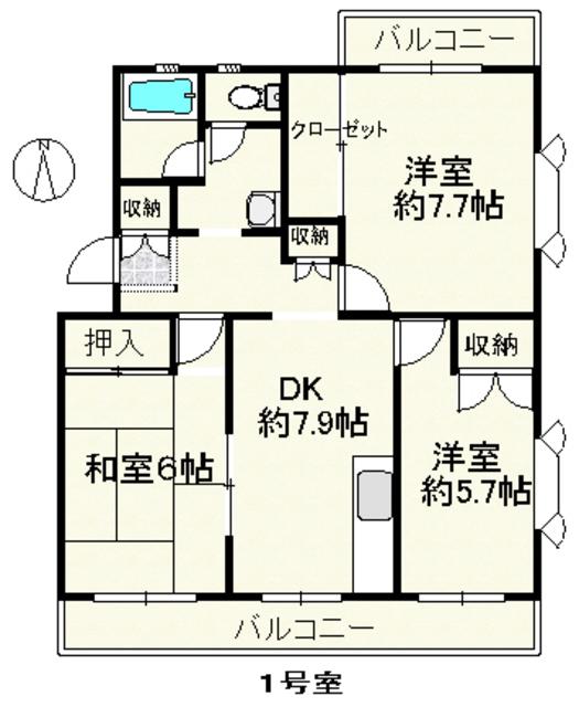 スカイテラス(3DK/1階)の間取り写真