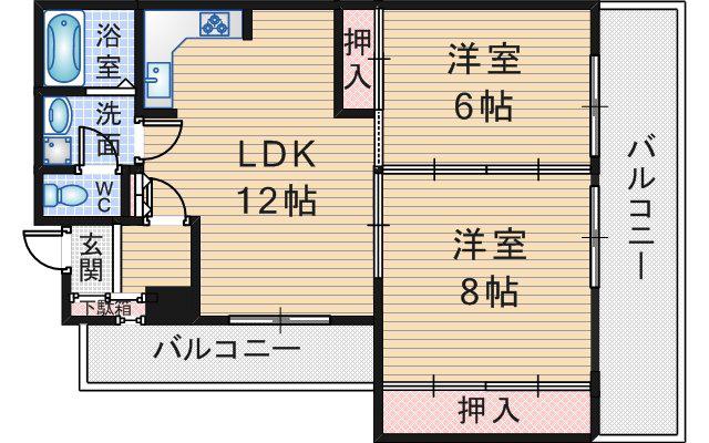 プレール桜塚(2LDK/3階)の間取り写真