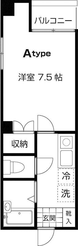 ブリヂネル堀留(1K/4階)の間取り写真