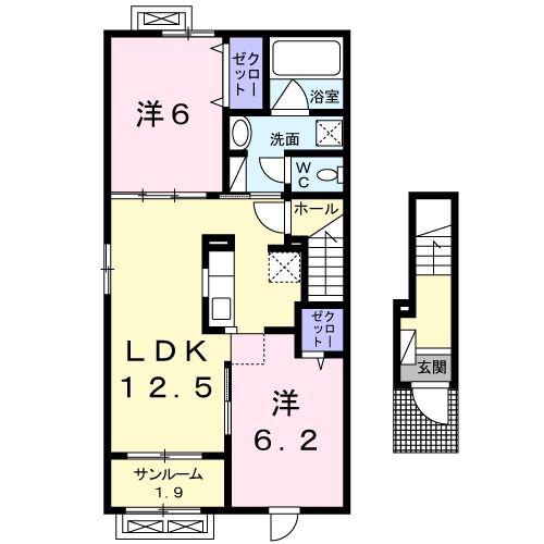 プルミエール手屋III(2LDK/2階)の間取り写真