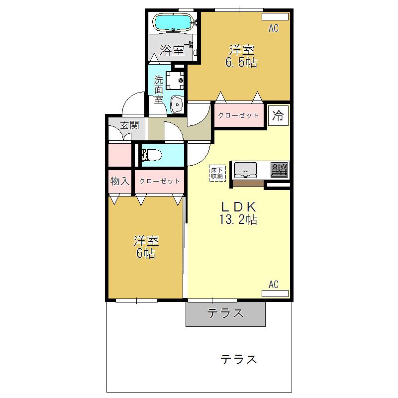 パークヒル平塚(2LDK/1階)の間取り写真