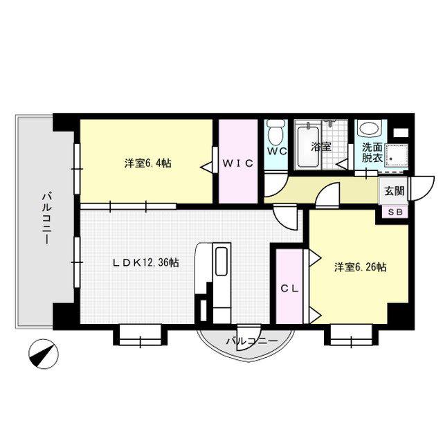 スカイシャトレ曰佐(2LDK/3階)の間取り写真