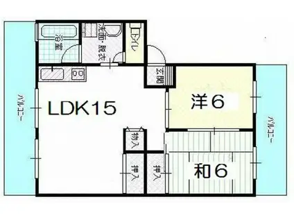 倉西コーポ(2LDK/4階)の間取り写真