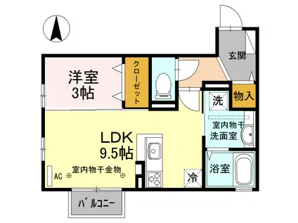石川県金沢市 2階建 築7年(1LDK/2階)の間取り写真