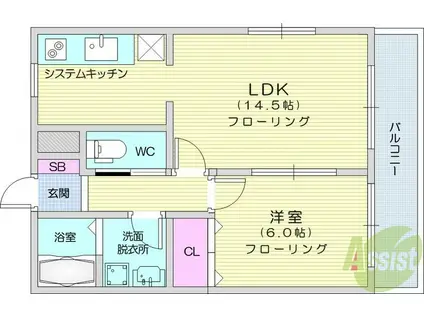 カーザ太子堂(1LDK/1階)の間取り写真