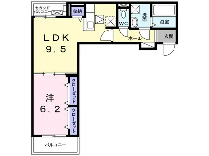 近鉄橿原線 九条駅(奈良) 徒歩2分 3階建 築1年(1LDK/1階)の間取り写真