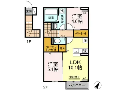 リバーフィールド(2LDK/2階)の間取り写真