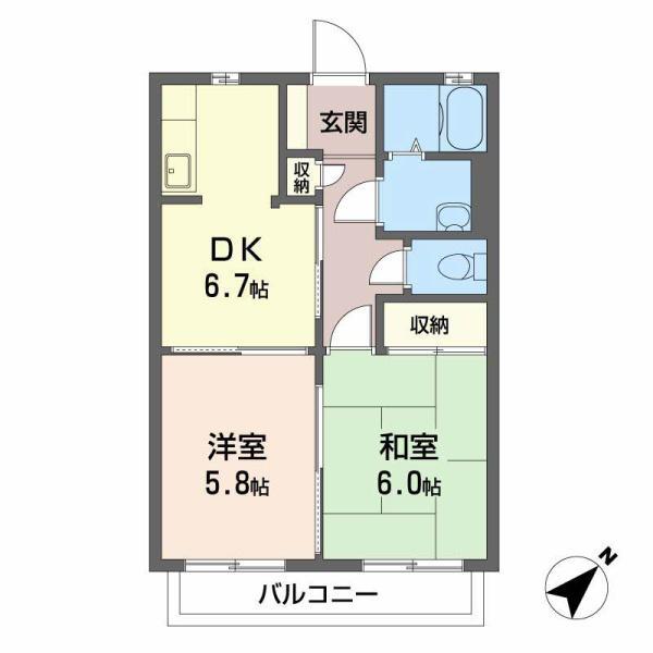 ハイム穴師の里A棟(2DK/2階)の間取り写真