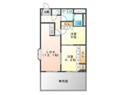 三重県松阪市 2階建 築21年(2LDK/1階)の間取り写真