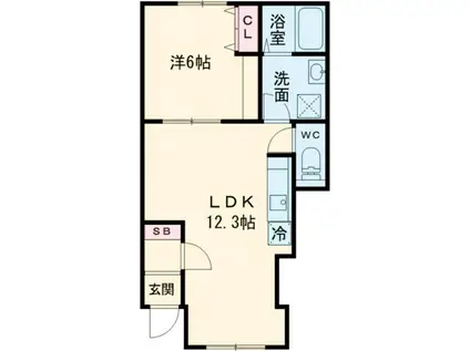 GOSHAWK-H(1LDK/1階)の間取り写真
