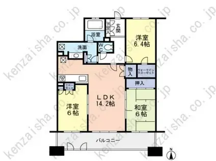 グランアージュ支倉(3LDK/11階)の間取り写真