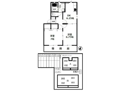 サンキャロットA(2DK/1階)の間取り写真
