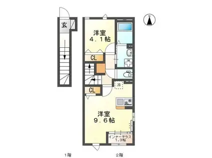 UNITED津浦(1LDK/2階)の間取り写真