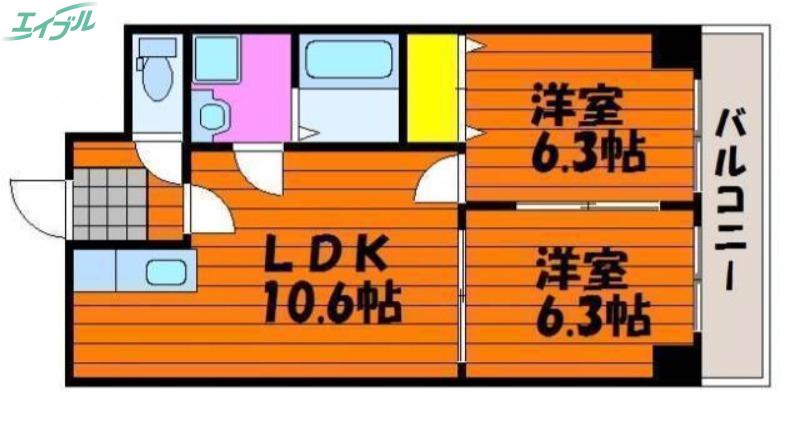 サニーヒルズ大福(2LDK/6階)の間取り写真