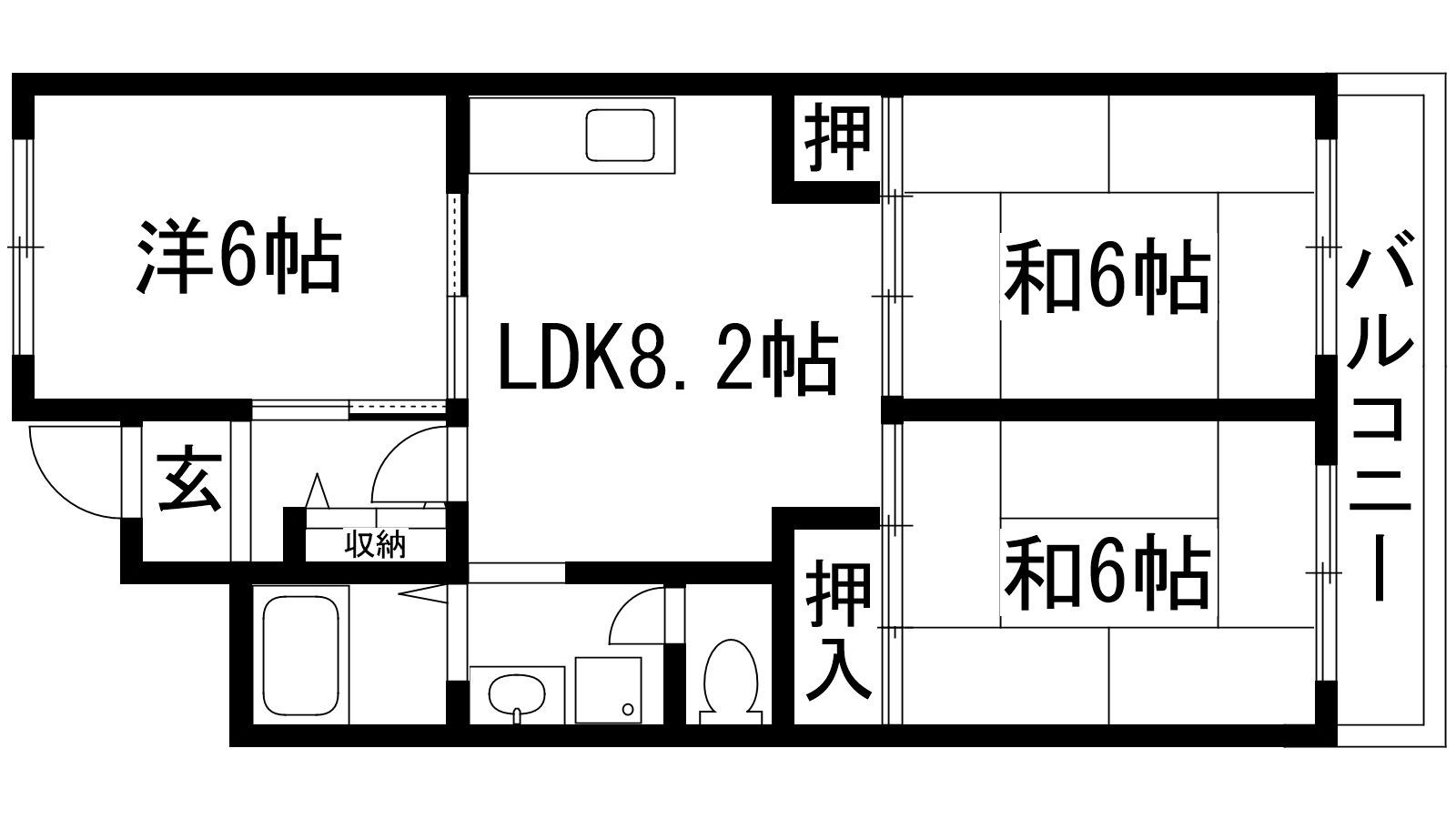 宝塚安倉 6号棟(3LDK/1階)の間取り写真