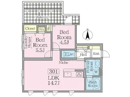コリーヌ駒場池尻(2LDK/3階)の間取り写真