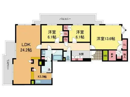 グランパラッシオ甲陽園(3LDK/1階)の間取り写真