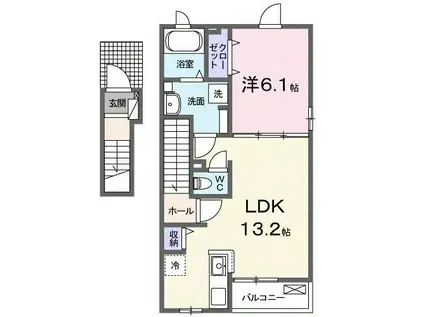 モカ XI(1LDK/2階)の間取り写真