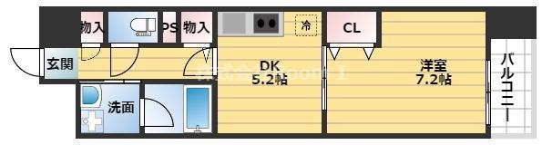 パークキューブ北浜(1DK/14階)の間取り写真
