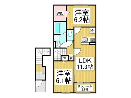 サンリットスカイ(2LDK/2階)の間取り写真