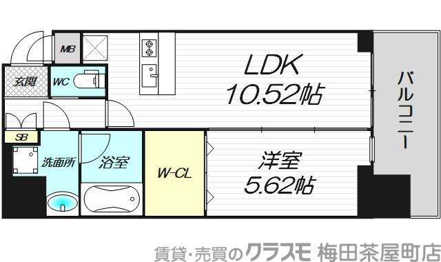 LA DOUCEUR天満(1LDK/9階)の間取り写真