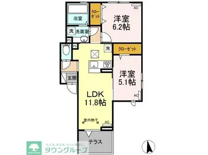 パセオコーワII(2LDK/1階)の間取り写真